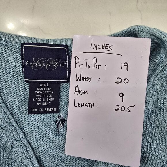 Vtg Blue Embroidered Cardigan Sweater Womens Lg Cottage Linen Blend Short Sleeve - Picture 6 of 8